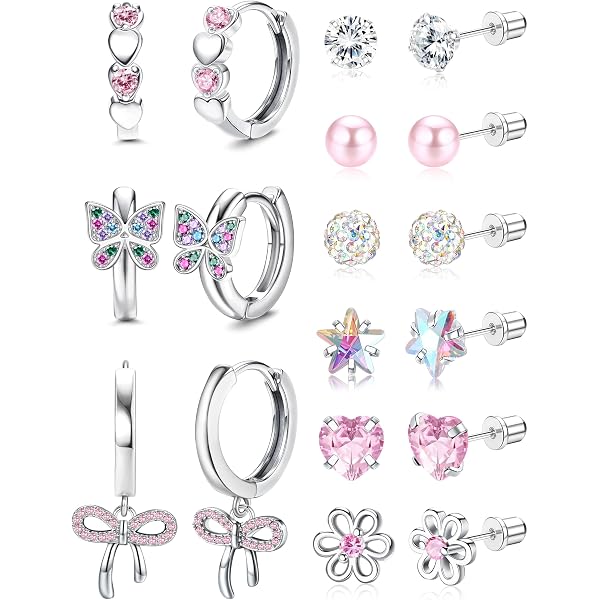 3 paia di orecchini di perle in argento 925 con zirconia