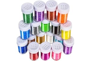 LEOBRO 18 Pack Glitter Shake Jar, Multi Assorted Set Extra Fine Glitter for Crafts Resin Nail Art Tumbler Scrapbook Slime Jewelry Making, 15g/ Bottle, Total 270g