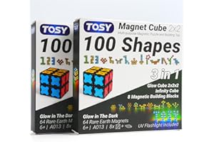 TOSY Magnet Cube 2x2-8 Blocks, 2in1 Toy: 2x2x2 Puzzle Cube and Customizable Infinity Cube, Glowing w/UV Flashlight, Christmas Stocking Stuffers Gift for Kids/Grandkids, STEM Toy, 2-pack