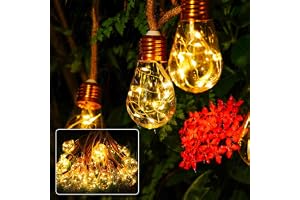 BrightArk Solar String Lights Outdoor Garden 7.8M/26FT Hemp Rope Solar Festoon Decoration Lights with 16pcs S14 LED Bulbs, IP65 Waterproof, 15lm for Backyard, Patio, Garden, Bistro, Party