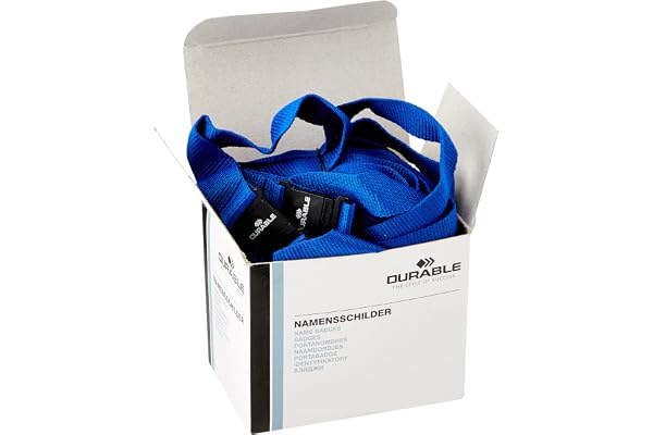 Durable - Tour de cou - Avec attache mousqueton - Sécurité Anti-traction - Longueur 44 cm - Boîte de 10 - Bleu - 813707