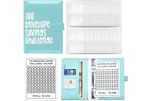 Feliciay 100 Envelopes Saving Challenge,Savings Book with Cash Envelopes, Fun Budget Challenges for Money, Easy Budget Binder Organizer for Couples,Offices, Home, School（Blue）