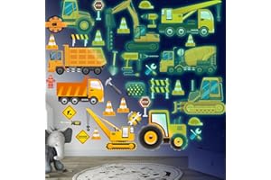 SINEKONG Baufahrzeug wandtattoo Leuchtend Wandaufkleber Transporte Auto Wandsticker Leuchtsticker Selbstklebend Wandsticker Konstruktion LKW Traktor Bagger Leuchtsticker Wandtattoo für Junge Kinderzimmer
