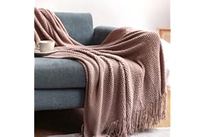 Hayisugal Wohndecke Weich Strick Wolldecke Quaste Boho Decke Kuscheldecke Sofadecke überwurf Decke für Couch Bett Sofa Stuhl, Dunkelrosa, 130 x 200cm