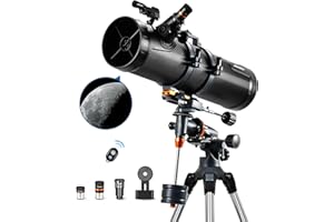 AOMEKIE Telescope for Adults Astronomy 130mm Aperture 650mm Refractor Telescope for Beginners with EQ5 Mount 2 Plossl Eyepieces and Bluetooth Controller Phone Adapter and Finderscope