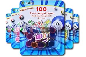Bolibo - JETON Loto magnétique - 100 PIONS MAGNÉTIQUES - 17 mm de diamètre - Coloris au Choix - Bleu, Orange, Jaune, Vert, Rouge, Violet, etc... - Bingo (Multicolore)