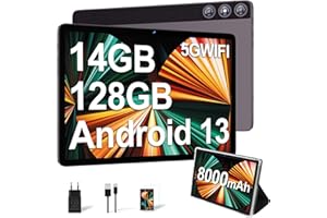 DMOAO Tablette 10 Pouces avec 14 Go RAM +128 Go ROM, 2 en 1 Tablette Android 13, Octa-Core 1 to Extensible, WiFi 5G, Camera 8MP+5MP, 8000 mAh, Tablette avec Clavier, BT5.0/GPS/OTG, Gris