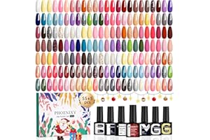 Phoenixy 60PCS Pintauñas Semipermanentes 55 Colores Esmaltes Semipermanentes para Uñas con Base y Top Coat Brillante Mate Glitter y Golden Kit Uñas Semipermanentes Profesional