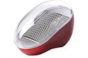 Omada Design Rallador de queso de diseño Omada con hoja de acero inoxidable extraíble y tapa de frescura, apto para lavavajillas, Line Trendy (Rojo)