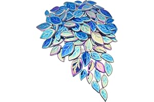 YOZIEMQ 500 g Blattförmige Keramik-Mosaikfliesen, Keramik-Mosaikstücke zum Basteln, Mosaikfliesen für Heimdekoration oder Bastelarbeiten, Mosaikherstellungszubehör (irisierendes Königsblau)