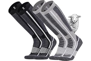 TFCIOD 2 Paires Chaussettes de Ski Laine Mérinos Homme, 39-44 Chaussette thermique d'hiver