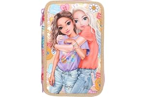 Depesche 13282 TOPModel Girl Power - Trousse à Crayons Triple Compartiment remplie en Beige, avec Motif de modèle et Lots colorés, Trousse à Crayons avec Crayons de Couleur, règle et Bien Plus Encore