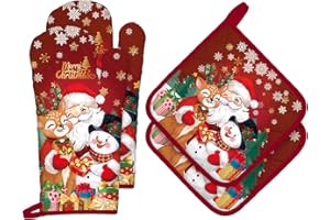 Arquiel Guanti Da Forno Presina Set Di 4 Natale, Pupazzo Neve Cotone Addensare Guanti Da Forno A Microonde, Presine Da Cucina Morbida Resistenti Al Calore Per Arrostire, Cuocere Decorativo Regalo
