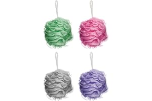 Elysium Spa Pack of 4 Mesh Exfoliating Bath And Shower Body Puff Sponges