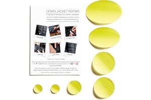 DJR Down Jacket Repair Patches: Easy to Use, Pre-Cut, Self-Adhesive, Soft, Waterproof, Tear-Resistant Rip-Stop Nylon Fabric Patches to Fix Holes in Clothing, Down Jackets, Outdoor Gear - Yellow