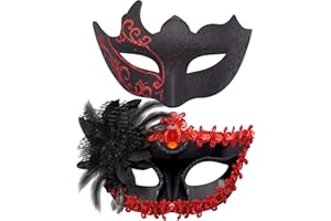 SIQUK Couple Masquerade Masks Set Venetian Party Mask Plastic Halloween Costume Mask Mardi Gras Mask for Women and Men