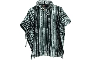 LOUDelephant 100% Woven Cotton Mexican Style Hooded Poncho Unisex One Size for Camping Festivals Fireside
