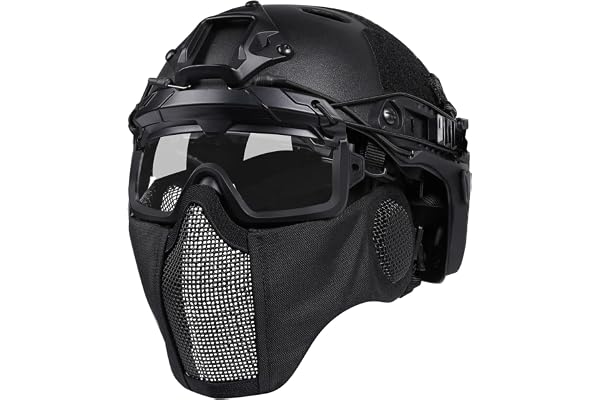 OneTigris Casque Tactique, Casque Airsoft Fast de Protection intégral avec Masque de Protection des Oreilles Pliable et Lunettes pour Airsoft/Paintball/Shooting Wargame/CS