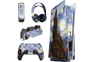 playvital The Starry Night Full Set Skin Decal for ps5 Console Disc Edition,Sticker Vinyl Decal Cover for ps5 Controller & Charging Station & Headset & Media Remote
