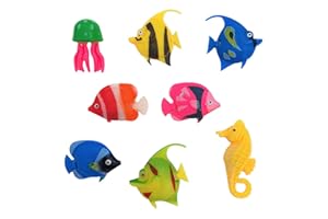 The Glowhouse - Lot de 8 créatures marines artificielles tropicales colorées : 6 poissons, 1 méduse et 1 hippocampe, Diode électroluminescente, Décor aquarium
