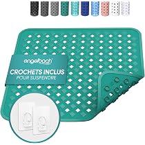 Engelbach® Tapis de douche antidérapant 53x53 cm - carré antiglisse avec crochets - sans BPA, résistant à l'humidité et lavable en machine - facile à suspendre et à nettoyer