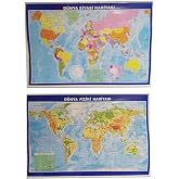 Lrs Store World Map Political and Physics Double Sided Slat 70x100 cm Educational Map, Multicolor