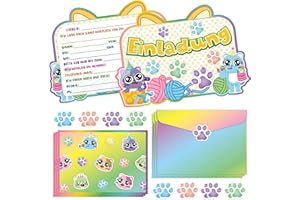 ‎VEZERD Vezerd Einladungskarten zum Kindergeburtstag Mädchen & Junge, Süßen 20er Set Katzen Geburtstag Einladungskarten mit Umschläge für Kinder Geburtstagsfeier/Party/Birthday, Hochwertig/Lustige, Gelb