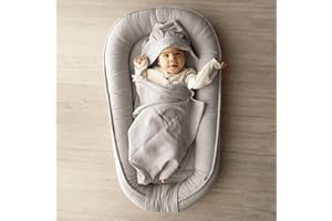 PaLulli Gniazdko dla niemowląt ze 100% bawełny muślinowej, do przytulania, 100 x 60 cm, zapięcie na rzepy, nakładka do przewijania, kokon, do łóżeczka dziecięcego – dla niemowląt i niemowląt (szare)