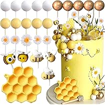 Set De 33 Décorations Pour Gâteau Winnie L'ourson - Marguerites, Abeilles, Boules Jaunes Et Blanches
