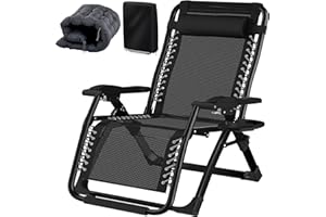 Fiutazge 83cm ExtraBreite Sonnenliege Verstellbare Rückenlehne,Liegestuhl Klappbar mit Kissen,Getränkehalter und Kopfpolster,Gartenliege,Liegestühle für Patio,Balkon,Strand,Camping-Schwarz