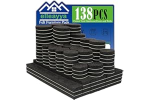 ELLEAYYA Super Sticky Felt Pads for Furniture Feet, Furniture Pads Floor Protectors (138PCS: Circular and Rectangle, Thick, Black)