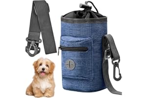 DRWOSM Sac à Friandises pour Chien Pochette pour Chien de Dressage Sacoche Friandise Chien Récipient de Nourriture avec Distributeur Sac a Crottes Ceinture Réglable pour Promenade Dressage de Chiens (Bleu)