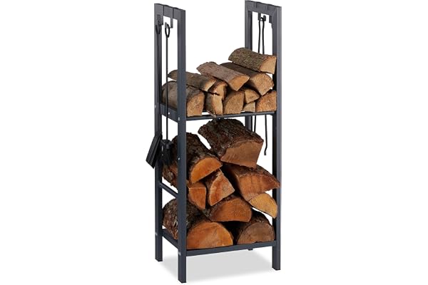 Relaxdays 10026017_943 Étagère à Bois de cheminée, Acier, Anthracite, 100 x 40 x 30 cm