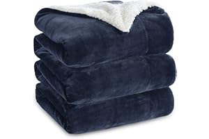 Bedsure Manta Cama 150 Invierno - Manta Cama 135 Polar Reversible de Franela y Sherpa, Manta Sofa Grande Gruesa 220x240 cm de Microfibra Suave y Borreguito, Azul Marino