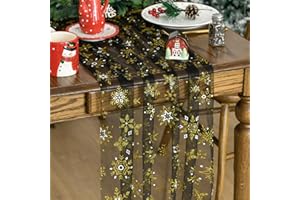 Artoid Mode Runner da tavolo in tulle di garza nero oro fiocchi di neve invernale 70x300 cm, decorazione da tavolo cucina Natale per interni vacanza festa decorazione