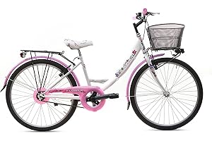 MADICKS Bicicletta Bambina Ragazza da Passeggio Misura 24 Bici con Cestino Floreale Bianco Rosa