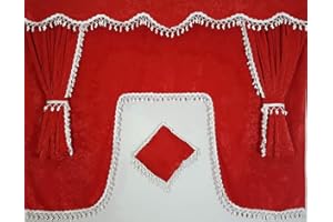 Sertplas Rideaux de camion - Convient pour toutes les marques de camion - Décoration d'intérieur - Pompons blancs et rouges