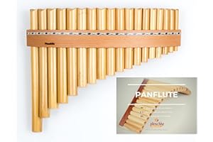 PLASCHKE INSTRUMENTS Plaschke Panflöte, Holzriemen Design, handgemacht mit Lehrbuch, 18 Rohre C-Dur