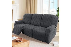 OKYUK Coprisedia reclinabile in jacquard elasticizzato, protezione per mobili per bambini e animali domestici, antiscivolo, con tasche laterali per riporre oggetti (grigio scuro a quadri, 3 posti)