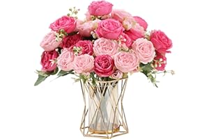 HNVNER 2 Bouquets Pivoines Artificielles en Soie Bouquets pour Fête de Mariage, Centre de Table, Décoration, Mélange de Rose