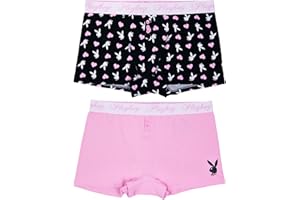 Playboy Damen Juniors Ladies Bunny Heart Toss Sports Bra & Boy Short Underwear Sets in Sizes S-XL Kurzes Höschen für Jungen (2er Pack)