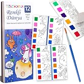Animokids Color Crawler Watercolor Book + Brush, 12 Page Coloring Book, Activity Coloring Set, New Generation Watercolor for Kids