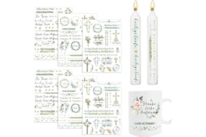 YOMOVER Kommunion Taufe Kerzentattoos, 6 Stück Wassertransferdruck Kerzen Tattoo, Wasserschiebefolie Kerzenfoile, Taufe Konfirmation Kerzenaufkleber für Kommunionkerze Bastelset DIY Kerzen Dekorieren