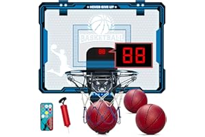 BuzzoXerex Panier de Basket Interieur, Mini Panier de Basket pour Chambre, Basketball Hoop avec Télécommandes, Lumières de 7 Couleurs, Tableau de Bord Électronique, 3 Ballons pour Enfants Age 6+