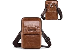 Hengwin Skórzany zaczep na pasek, Etui na telefon komórkowy, Portfel, Torba męska, Cross Body, Brązowy, S, Brązowa skórzana torba crossbody
