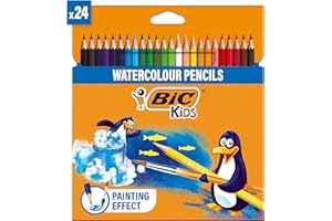 BIC Kids Aquacouleur Crayons de Couleur Aquarellables (Effet Peinture) - Couleurs Assorties, Etui Carton de 24