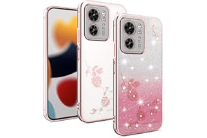XINYEXIN Funda Glitter para Motorola Edge 40, Carcasa Teléfono Antigolpes Transparente Bling Sparkle, Ultra Delgado Cute Brillante para Niñas y Mujeres - Oro Rosa