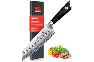 SHAN ZU Damas Couteau de Santoku, Couteaux de Cuisine Japonais en Acier Damas 10Cr15Mov 67 Étages, Manche G10, Lame Super Tranchante, Professionnel pour Couper Légumes, Fruits, la Viande