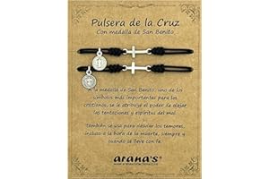 arana's - Pulsera cruz hombre mujer - Medalla San Benito - Buena suerte proteccion - Pack 2 pulseras religiosas hilo rojo negro unisex - Contra el mal de ojo - Regalos originales