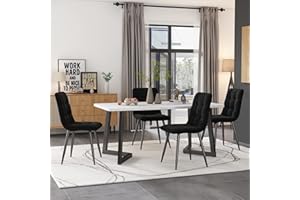 Ctastay Esstisch-Set mit 4 Stühlen 117x68x75 cm, Essgruppe Stühle-Set mit Stühlen, Esszimmer-Stühle Küchen-Esstisch für Zuhause & Familie, Schwarz Metall Tischbeine + 4 Schwarz Stühlen (Schwarze A)